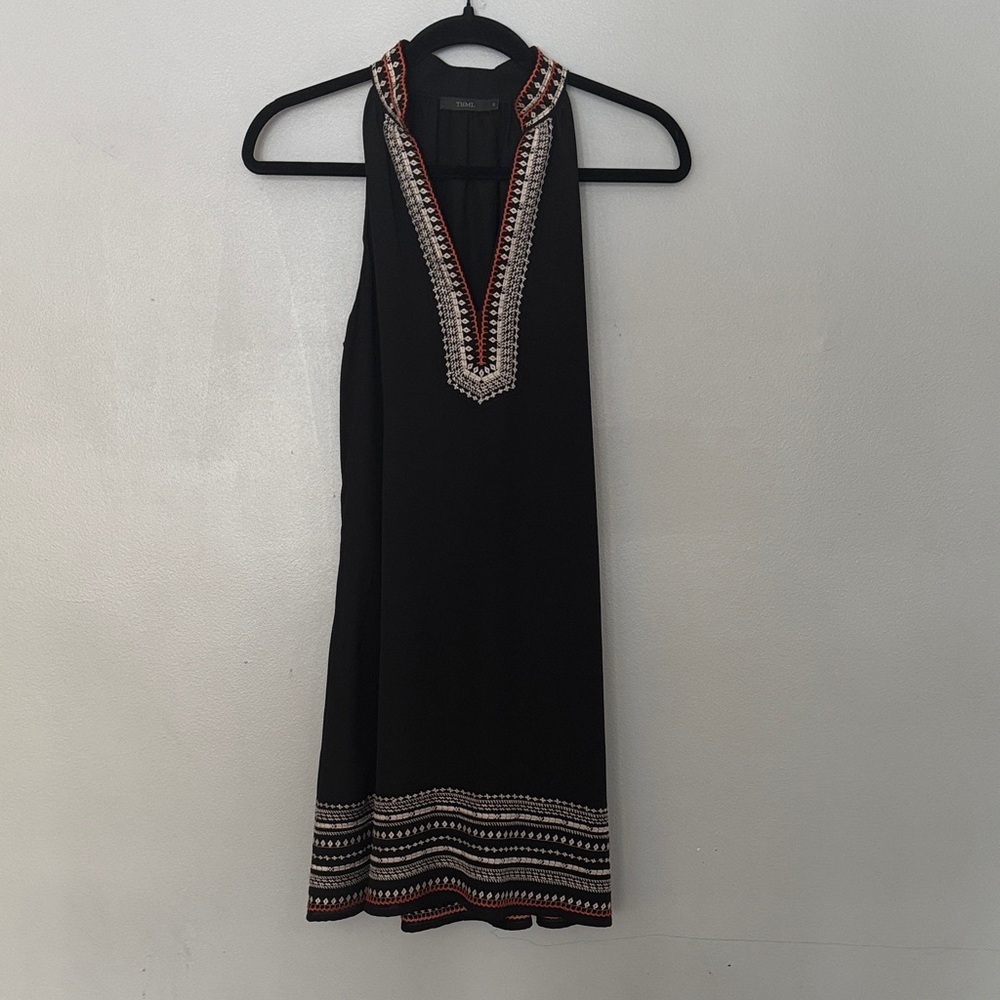 Black Sleeveless Dress with Embroidered Trim